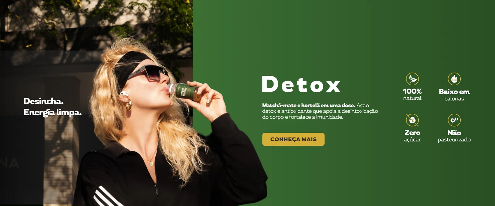 Detox — Matchá-mate e hortelã em uma dose. Ação detox e antioxidante que apoia a desintoxicação do corpo e fortalece a imunidade. Conheça mais.
